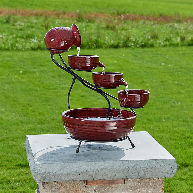 Image 2 Lava 22 inch High Ceramic Solar Cascade Outdoor Fountain more views