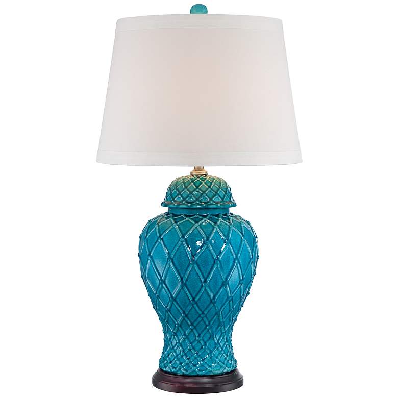 Image 1 Lavoie Turquoise Trellis Ceramic Table Lamp