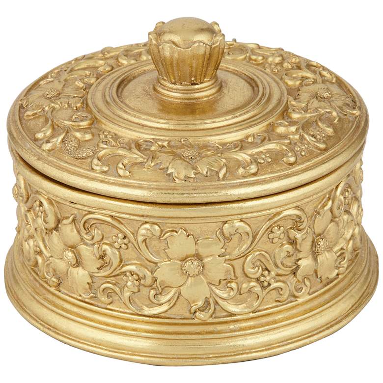 Lavornia Shiny Gold Floral Filigree Ornate Decorative Box