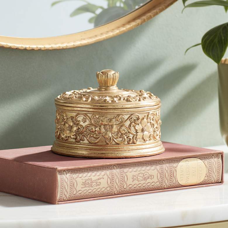 Image 1 Lavornia Shiny Gold Floral Filigree Ornate Decorative Box