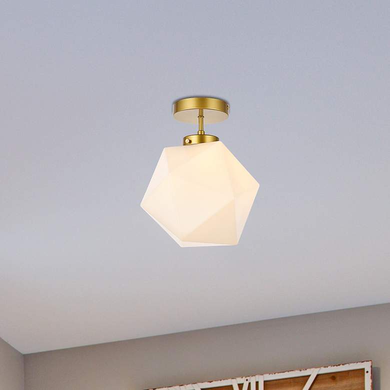 Image 1 Lawrence 1 Lt Brass And White Glass Flush Mount