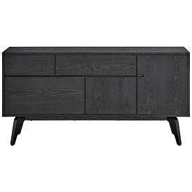 Image1 of Lawrence 59" Wide Ash Veneer Black 3-Drawer 2-Door Sideboard