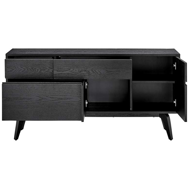Image 3 Lawrence 59" Wide Ash Veneer Black 3-Drawer 2-Door Sideboard more views