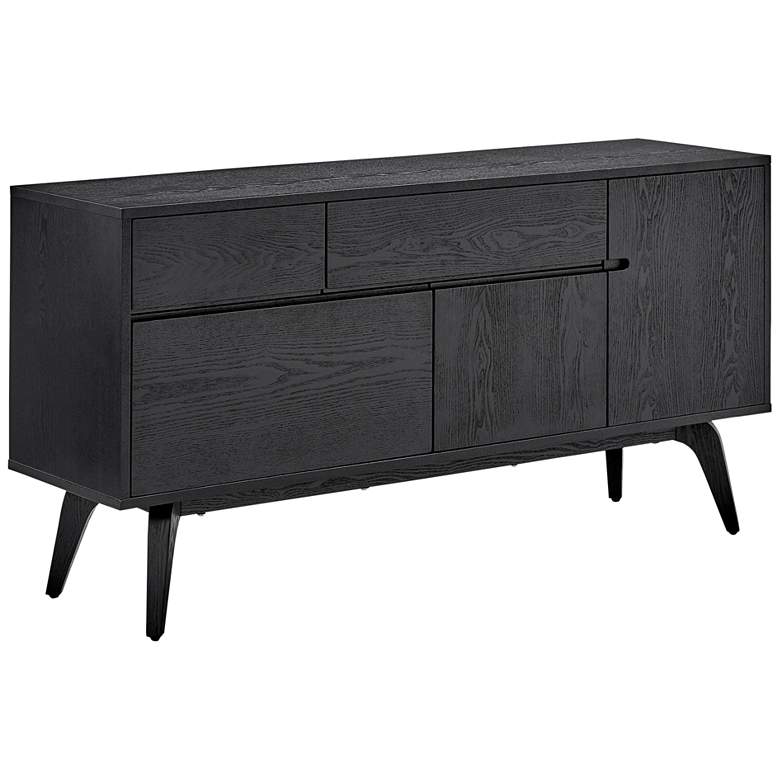 Image 4 Lawrence 59" Wide Ash Veneer Black 3-Drawer 2-Door Sideboard more views