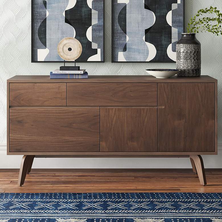 Image 2 Lawrence 59" Wide Walnut Veneered 3-Drawer 2-Door Sideboard