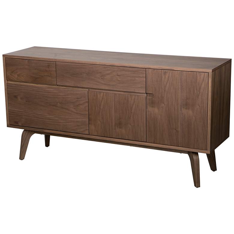 Image 4 Lawrence 59" Wide Walnut Veneered 3-Drawer 2-Door Sideboard more views