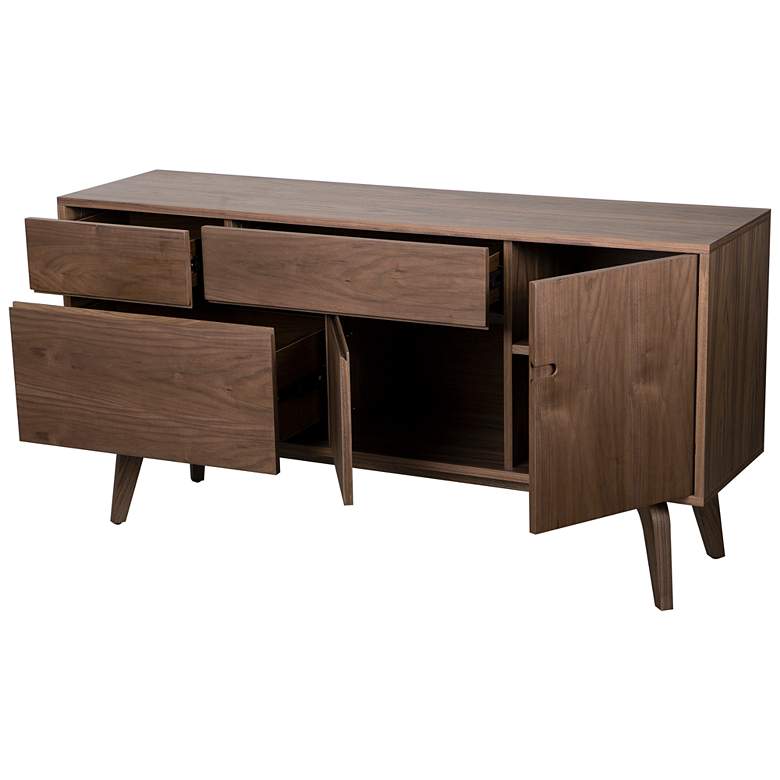 Image 5 Lawrence 59" Wide Walnut Veneered 3-Drawer 2-Door Sideboard more views