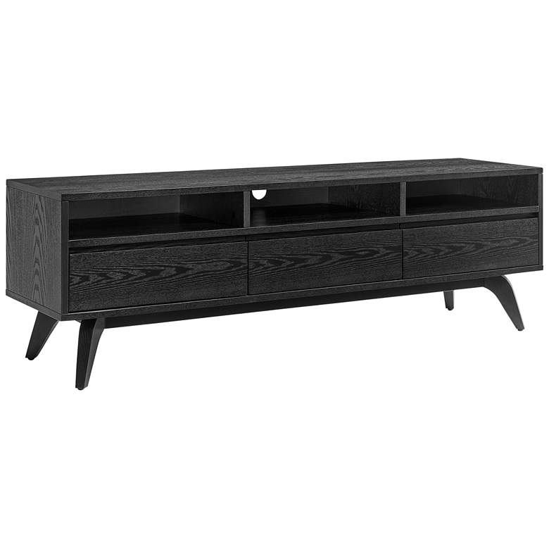 Image 1 Lawrence 63"W Black Stained Ash Wood 3-Drawer Media Stand