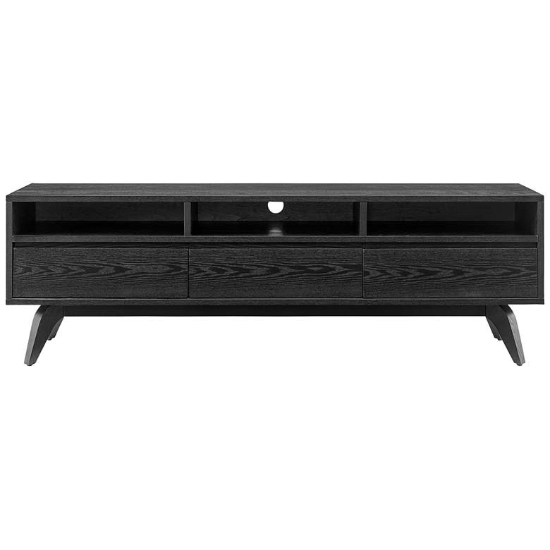 Image 3 Lawrence 63"W Black Stained Ash Wood 3-Drawer Media Stand more views