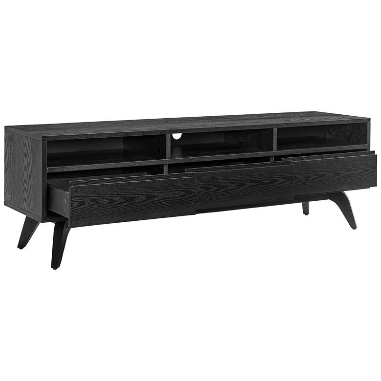 Image 5 Lawrence 63"W Black Stained Ash Wood 3-Drawer Media Stand more views