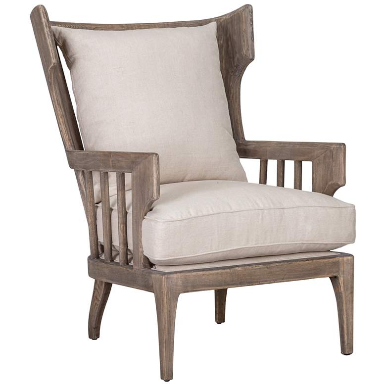 Lawrence Cream Linen Fabric Slatted Accent Chair