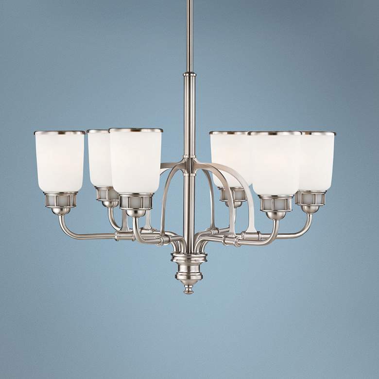 Image 1 Lawrenceville 26 1/4 inchW Nickel Opal Glass 6-Light Chandelier