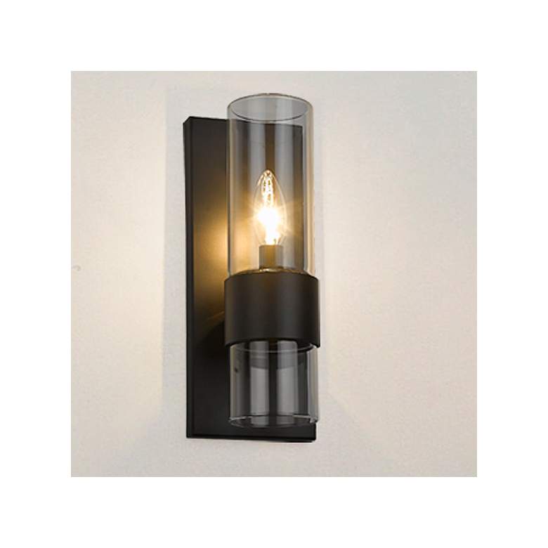 Image 2 Lawson 12" High Matte Black and Clear Glass Wall Sconce