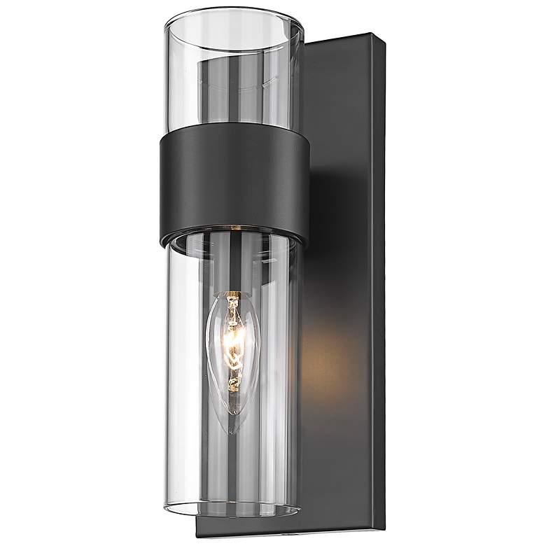 Image 6 Lawson 12" High Matte Black and Clear Glass Wall Sconce more views