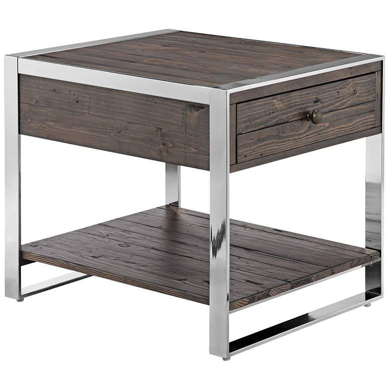 Image 1 Lawson Reclaimed Dark Pine and Nickel 1-Drawer End Table