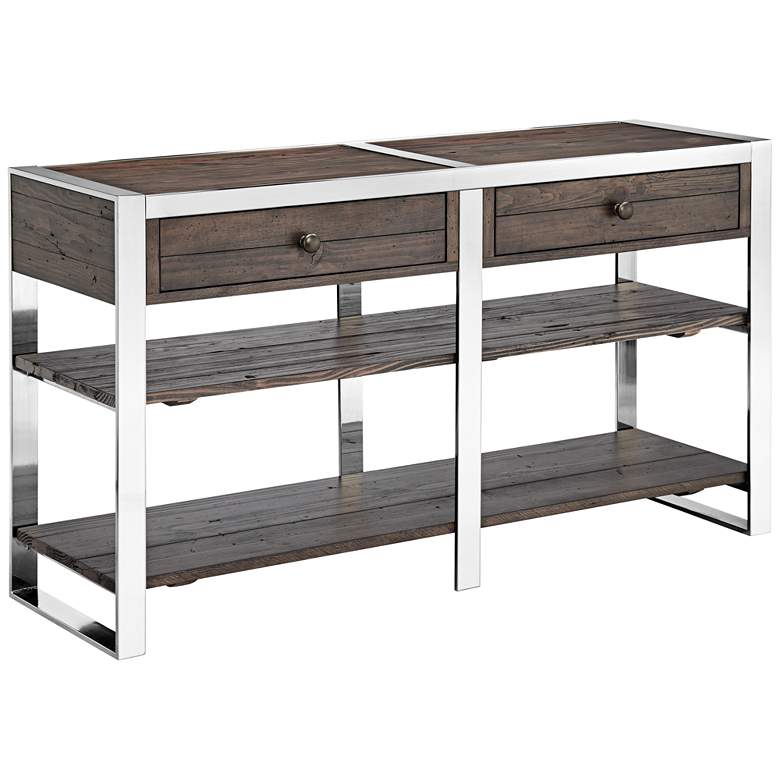 Image 1 Lawson Reclaimed Dark Pine and Nickel 2-Drawer Sofa Table