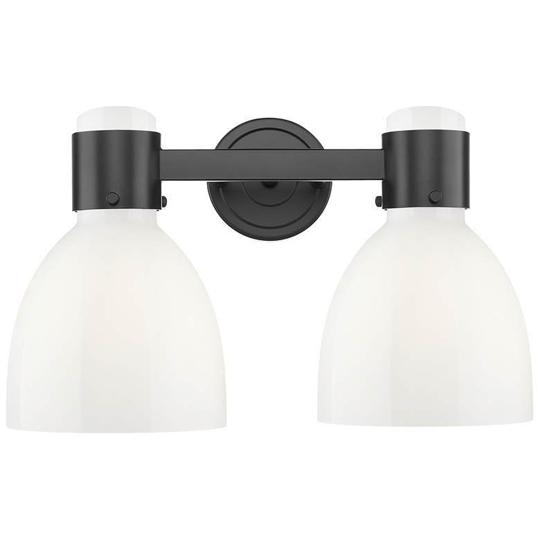 Image 1 Lawton Bell 16"W 2 Light Black Wall Bath Light w/ Gloss White Shade