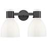 1_Lawton Bell 16"W 2 Light Black Wall Bath Light w/ Gloss White Shade