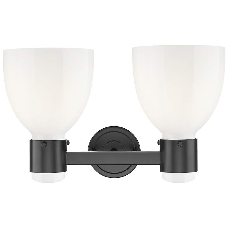 Image 2 Lawton Bell 16"W 2 Light Black Wall Bath Light w/ Gloss White Shade more views