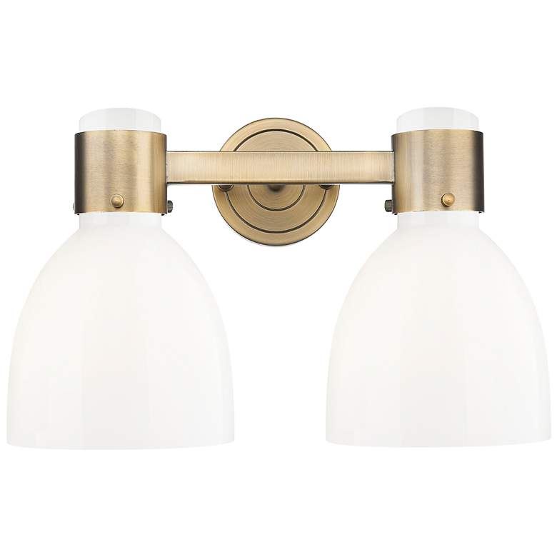 Image 1 Lawton Bell 16"W 2 Light Brass Wall Bath Light w/ Gloss White Shade