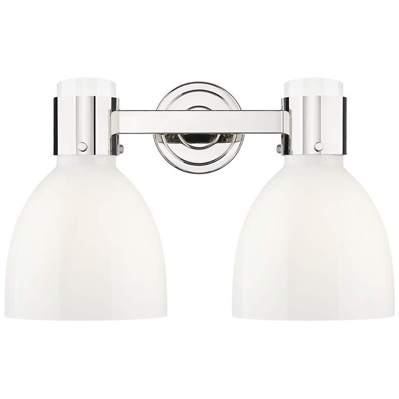 Image 1 Lawton Bell 16"W 2 Light Nickel Wall Bath Light w/ Gloss White Shade