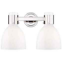 Lawton Bell 16"W 2 Light Nickel Wall Bath Light w/ Gloss White Shade