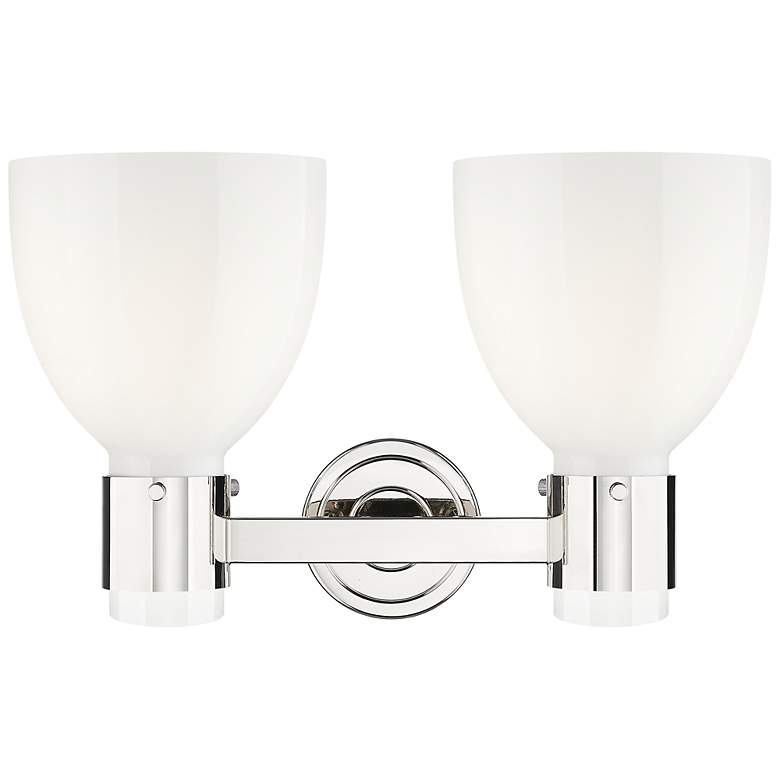 Image 3 Lawton Bell 16"W 2 Light Nickel Wall Bath Light w/ Gloss White Shade more views