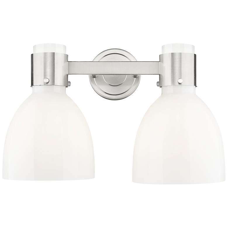 Image 1 Lawton Bell 16"W 2 Light Satin Nickel Bath Light w/ Gloss White Shade