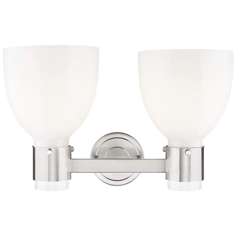 Image 2 Lawton Bell 16"W 2 Light Satin Nickel Bath Light w/ Gloss White Shade more views