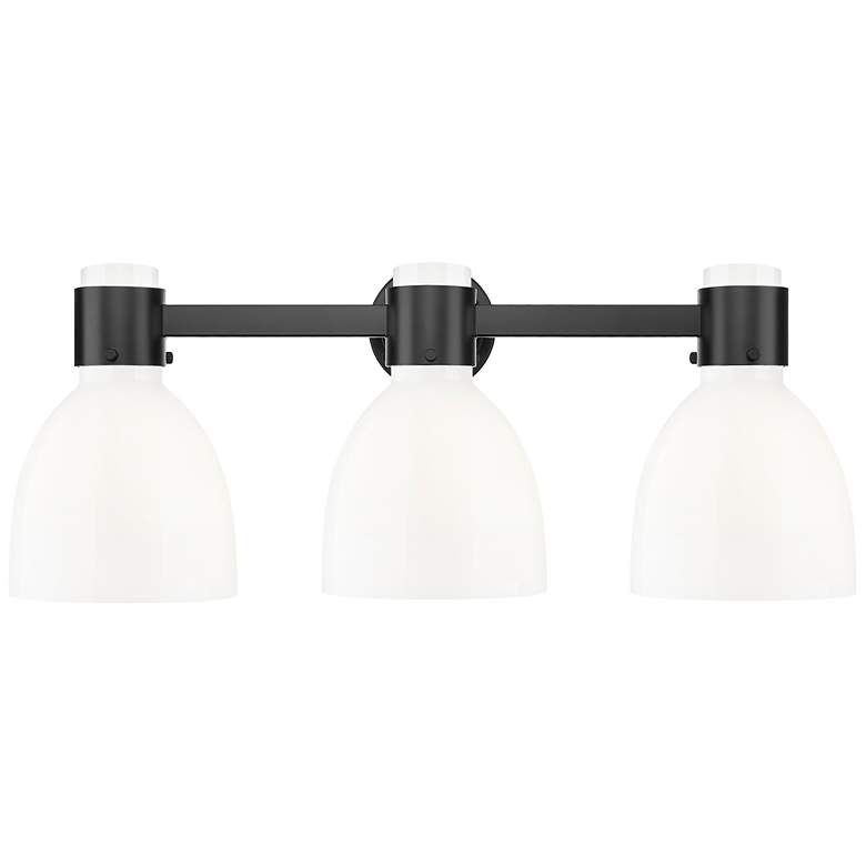 Image 1 Lawton Bell 24"W 3 Light Black Wall Bath Light w/ Gloss White Shade