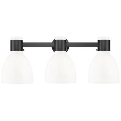 Lawton Bell 24"W 3 Light Black Wall Bath Light w/ Gloss White Shade