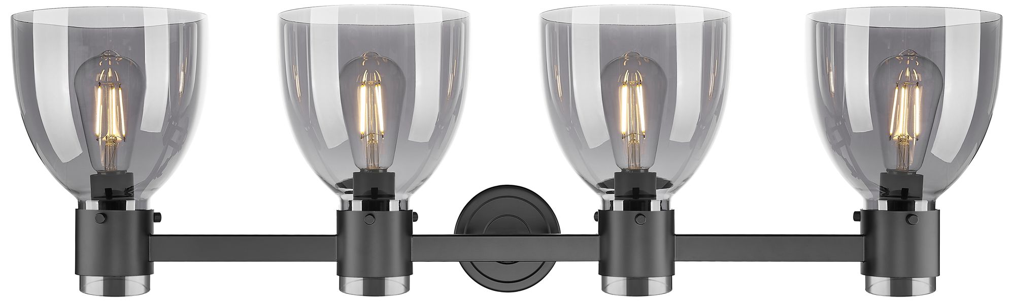 Image 2 Lawton Bell 34" Wide Black 4-Light Bath Light w/ Smoke Shade more views