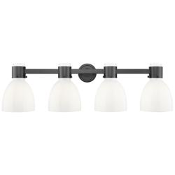Lawton Bell 34"W 4 Light Black Wall Bath Light w/ Gloss White Shade