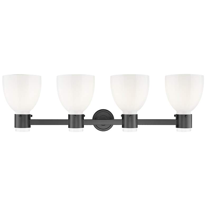 Image 2 Lawton Bell 34"W 4 Light Black Wall Bath Light w/ Gloss White Shade more views