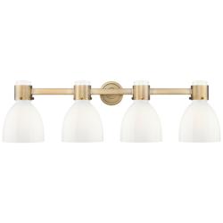 Lawton Bell 34"W 4 Light Brass Wall Bath Light w/ Gloss White Shade