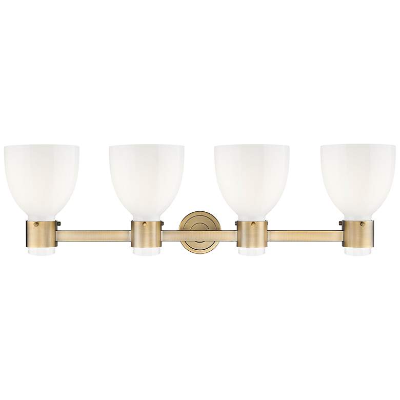 Image 3 Lawton Bell 34"W 4 Light Brass Wall Bath Light w/ Gloss White Shade more views