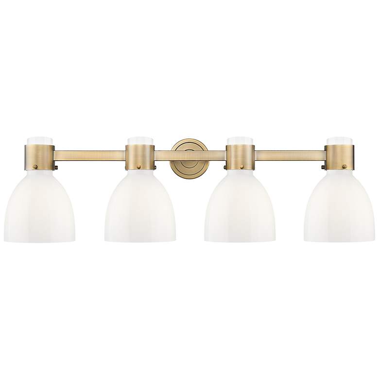 Image 4 Lawton Bell 34"W 4 Light Brass Wall Bath Light w/ Gloss White Shade more views