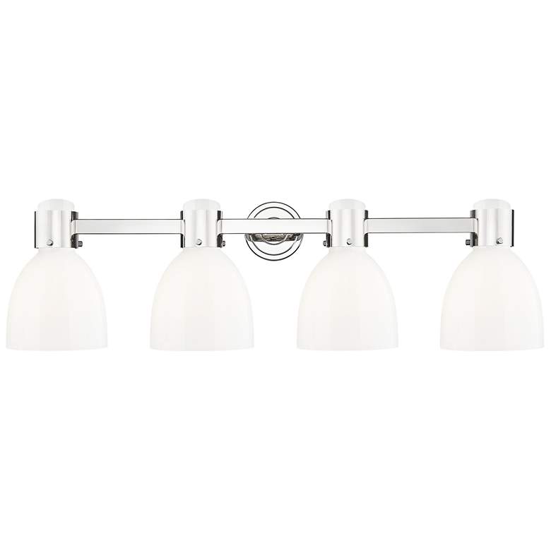 Image 1 Lawton Bell 34"W 4 Light Nickel Wall Bath Light w/ Gloss White Shade