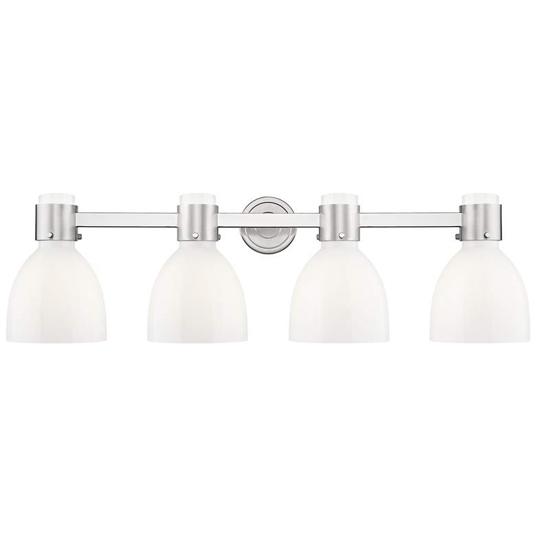 Image 1 Lawton Bell 34"W 4 Light Satin Nickel Bath Light w/ Gloss White Shade