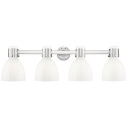 Lawton Bell 34"W 4 Light Satin Nickel Bath Light w/ Gloss White Shade