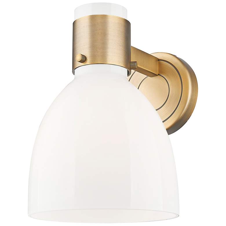 Image 1 Lawton Bell 9" High Brushed Brass Wall Sconce With Gloss White Shade