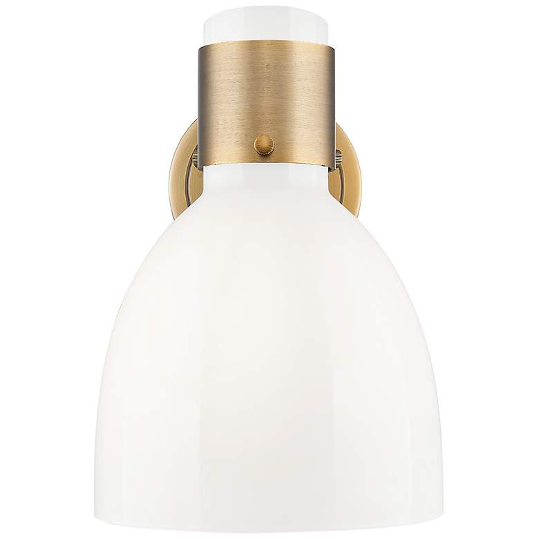 Image 2 Lawton Bell 9" High Brushed Brass Wall Sconce With Gloss White Shade more views