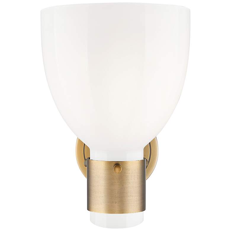 Image 4 Lawton Bell 9" High Brushed Brass Wall Sconce With Gloss White Shade more views