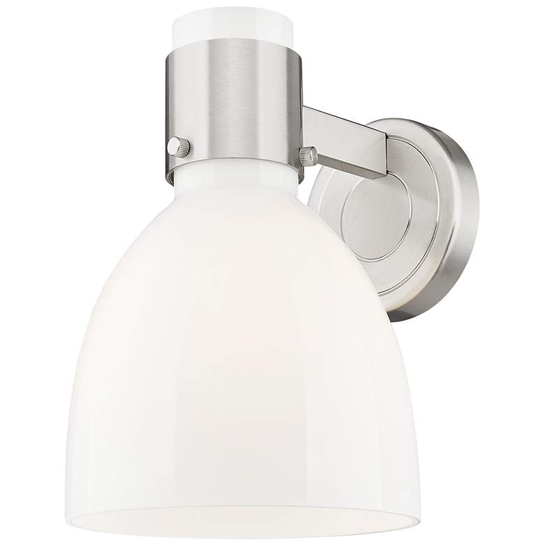 Image 1 Lawton Bell 9" High Satin Nickel Wall Sconce With Gloss White Shade