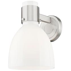 Lawton Bell 9" High Satin Nickel Wall Sconce With Gloss White Shade