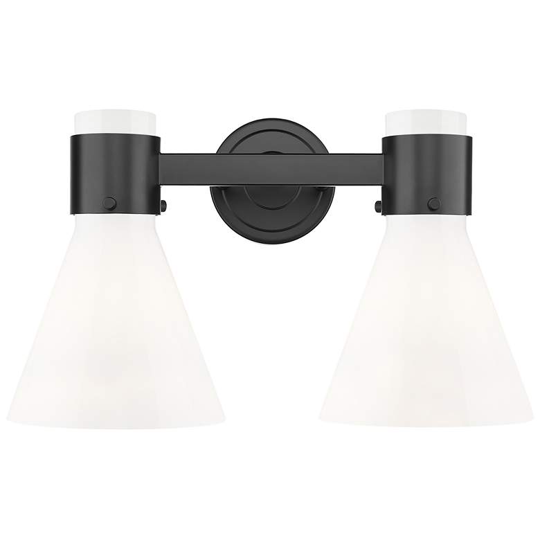 Image 1 Lawton Cone 15.5"W 2 Light Black Bath Vanity Light With White Shade