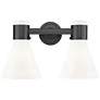 Lawton Cone 15.5"W 2 Light Black Bath Vanity Light With White Shade