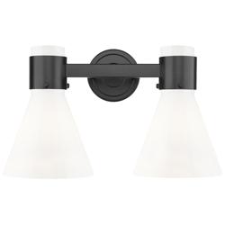 Lawton Cone 15.5"W 2 Light Black Bath Vanity Light With White Shade