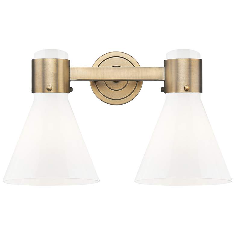 Image 1 Lawton Cone 16"W 2 Light Brass Wall Bath Light w/ Gloss White Shade