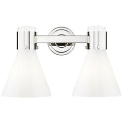Lawton Cone 16"W 2 Light Nickel Wall Bath Light w/ Gloss White Shade